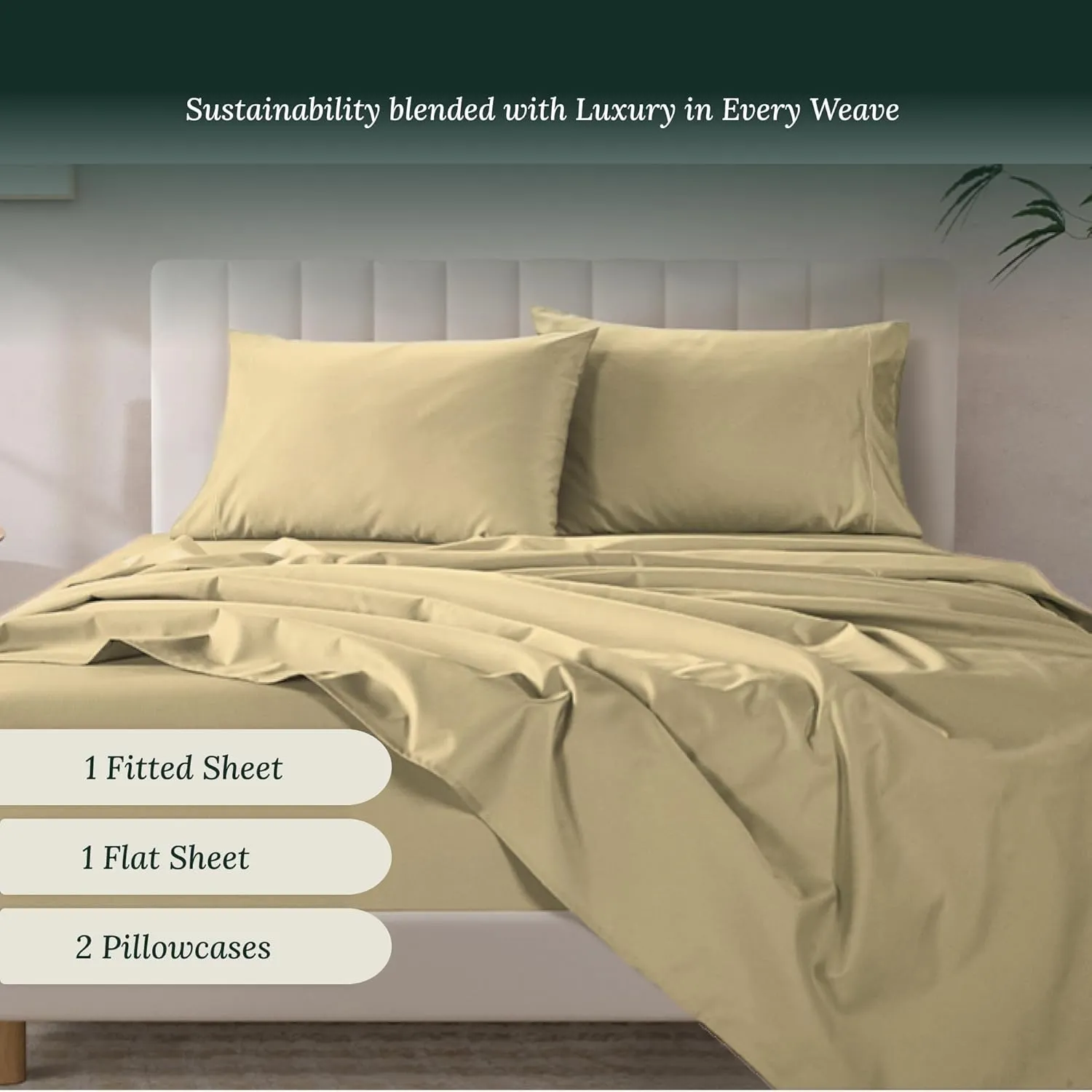 100% Egyptian Cotton Sheets Queen Size Bed Set, 4 Pieces Luxury Bedding Sheet, 1000 Thread Count,Hotel Quality, Silky Soft, Breathable and Durable, Deep Pockets up to 17,Beige