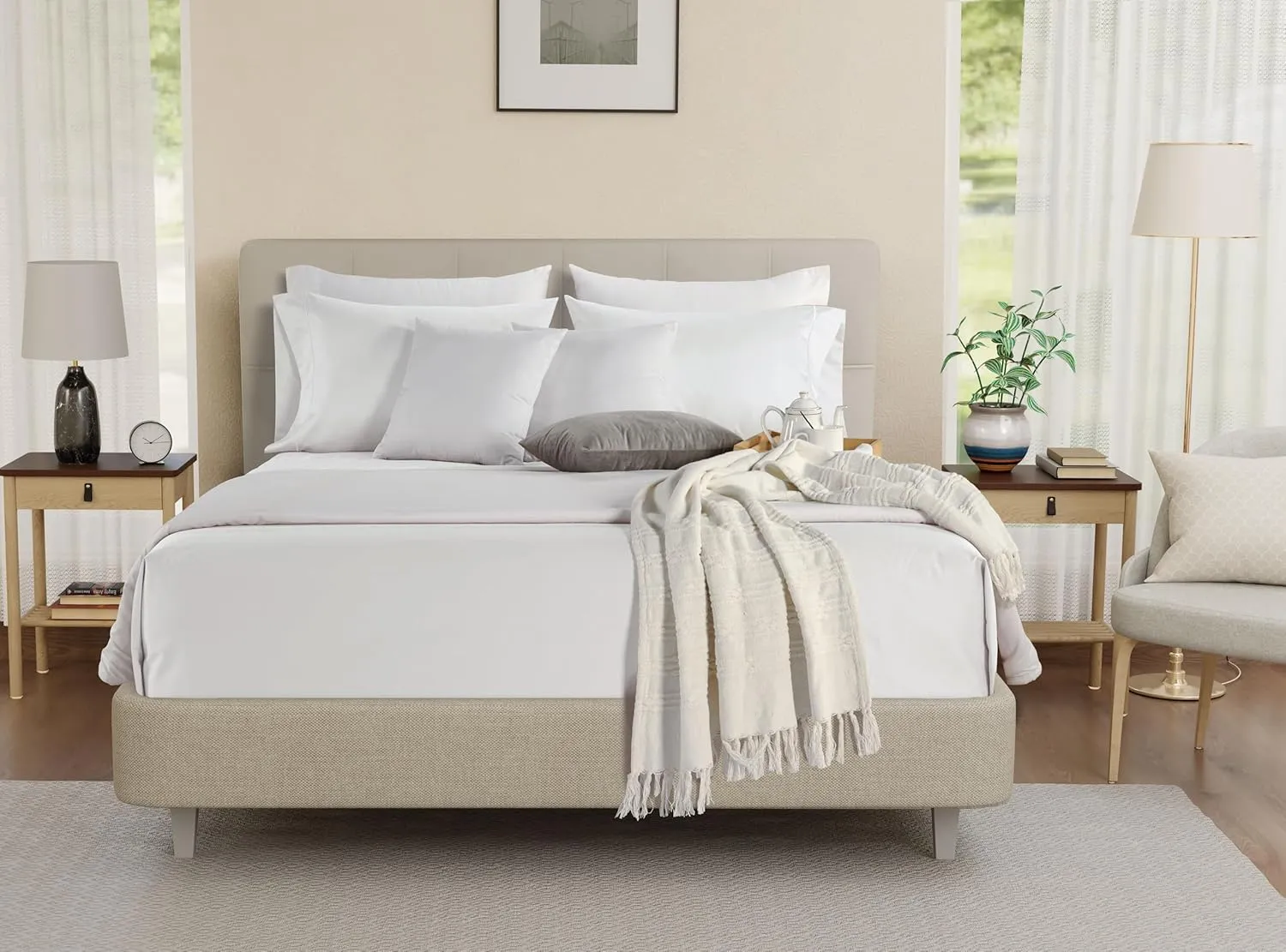 100% Egyptian Cotton Sheets Queen Size Bed Set, Deep Pocket Queen Sheet set, 800 Thread Count Cotton Bed Sheets, Naturally Cool Soft Breathable No Pill Elasticated Luxury White Bedding For All Seasons
