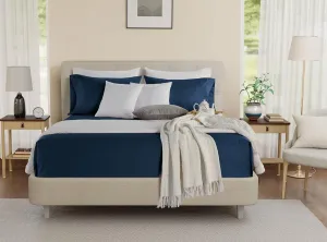 100% Egyptian Cotton Sheets Queen Size Set, 800 TC Deep Pocket Queen Sheets Set, Soft Breathable Sateen Weave 4 PC Elasticated Sheet & Pillowcase Sets, No Pill & Shrink, Fade Resistant- Dark Denim