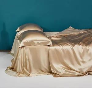100 Percent Mulberry Silk Bedding Set - Duvet Cover, Flat Sheet, 2 Pillowcases - Double-Sided
