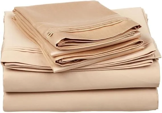 100% Pima Cotton 1000 TC 4-Piece Top Split Head King Sheets for Adjustable Beds, Designed for Sleep Number Beds- 32'' Split from The Top, 15" Deep Pocket Fit - Beige