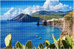 1000 Piece Coastal Landscape Puzzle Aeolian Islands 20" x 30" Countdown Indoor Activities Difficult Jigsaw Puzzle Set for Adults, Children - Educational Toys Gift
