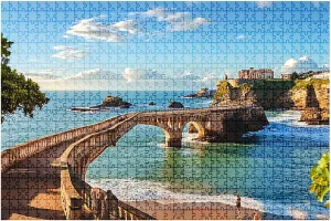 1000 Piece Coastal Landscape Puzzle Bridge to Island Biarritz 20" x 30" Countdown Indoor Activities Difficult Jigsaw Puzzle Set for Adults, Children - Educational Toys Gift