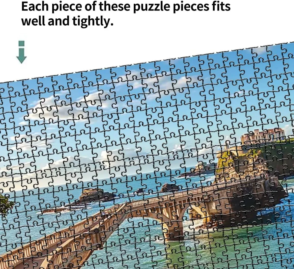 1000 Piece Coastal Landscape Puzzle Bridge to Island Biarritz 20" x 30" Countdown Indoor Activities Difficult Jigsaw Puzzle Set for Adults, Children - Educational Toys Gift