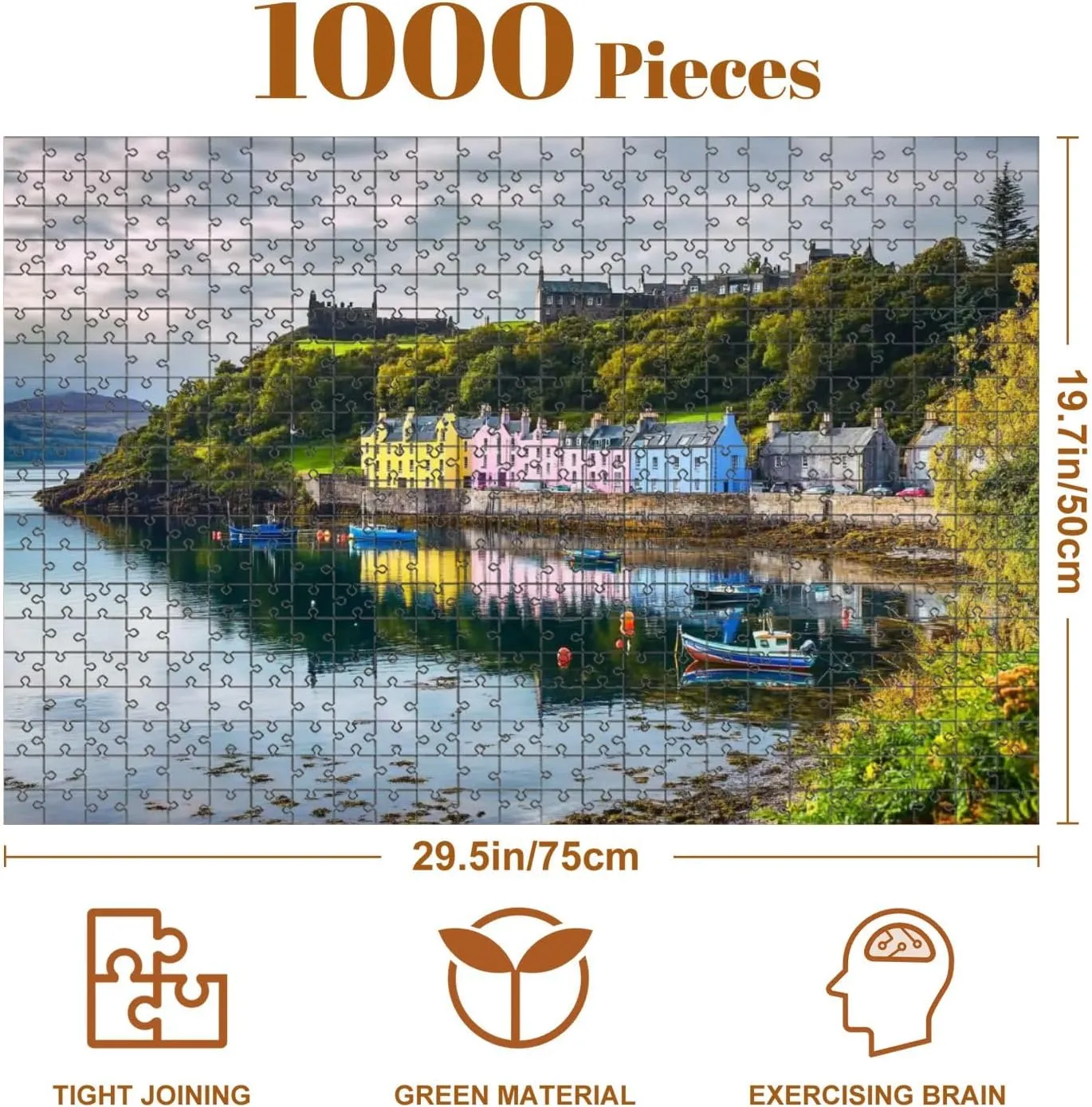 1000 Piece Coastal Landscape Puzzle Portree Isle Skye Scotland 20" x 30" Countdown Indoor Activities Difficult Jigsaw Puzzle Set for Adults, Children - Educational Toys Gift