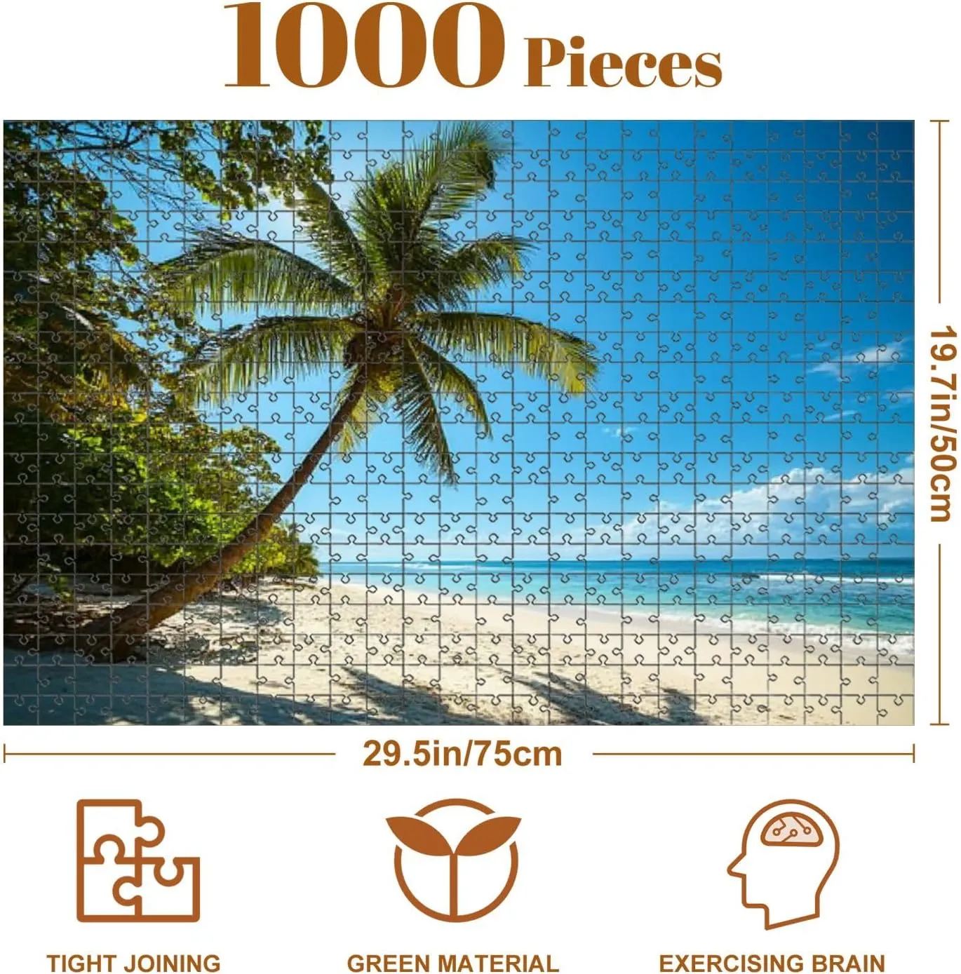 1000 Piece Coastal Landscape Puzzle Tropical Beach 20" x 30" Countdown Indoor Activities Difficult Jigsaw Puzzle Set for Adults, Children - Educational Toys Gift