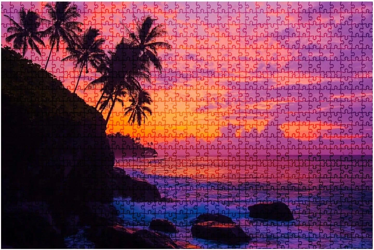 1000 Piece Puzzle Sunset Beach 20" x 30" Countdown Indoor Activities Difficult Jigsaw Puzzle Set for Adults, Children - Educational Toys Gift