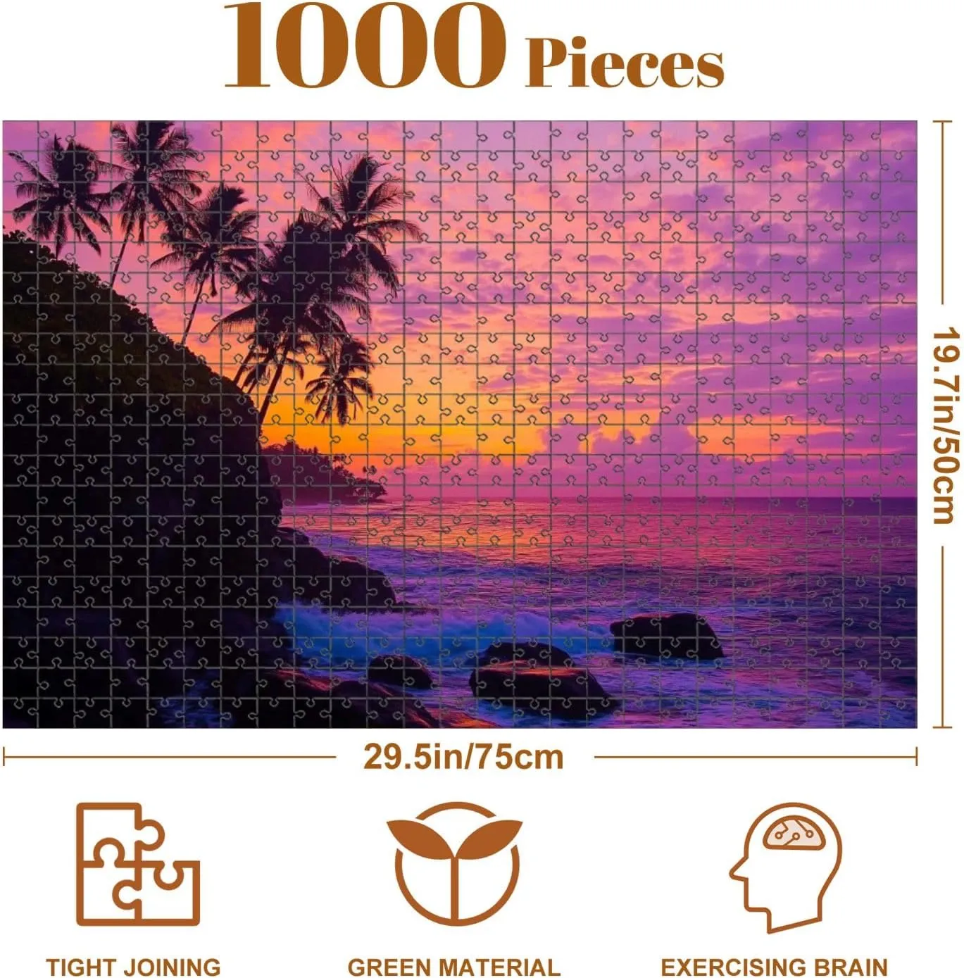 1000 Piece Puzzle Sunset Beach 20" x 30" Countdown Indoor Activities Difficult Jigsaw Puzzle Set for Adults, Children - Educational Toys Gift