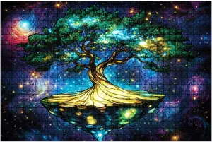1000 Piece Puzzle Surreal Stained Glass Tree Floating Celestial Island 20" x 30" Countdown Indoor Activities Difficult Jigsaw Puzzle Set for Adults, Children - Educational Toys Gift