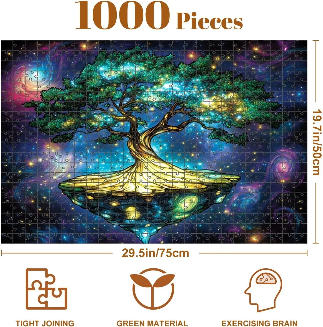 1000 Piece Puzzle Surreal Stained Glass Tree Floating Celestial Island 20" x 30" Countdown Indoor Activities Difficult Jigsaw Puzzle Set for Adults, Children - Educational Toys Gift
