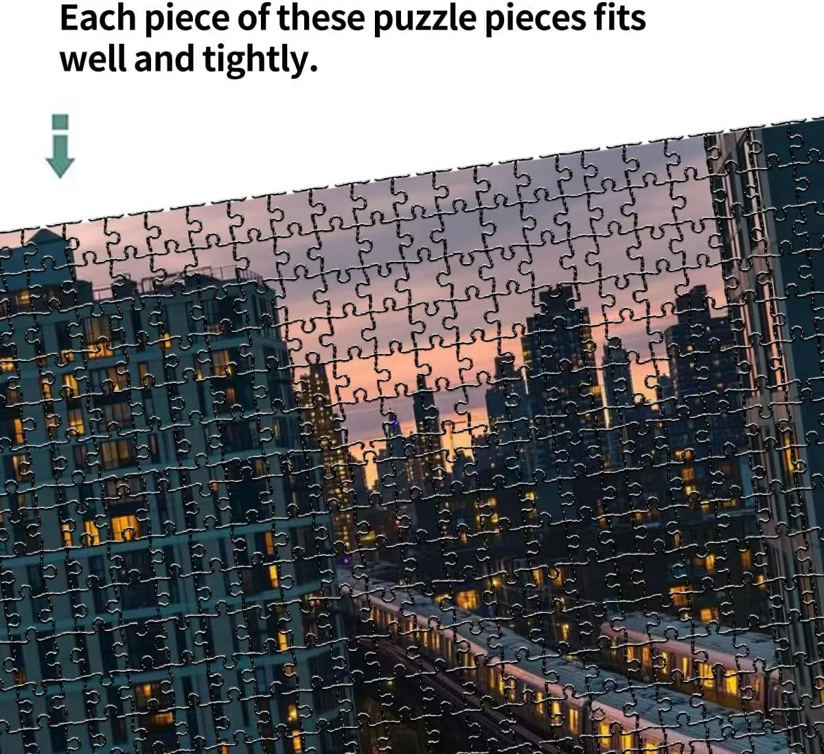 1000 Piece Puzzle Train Riding Between Buildings Long Island City Evening 20" x 30" Countdown Indoor Activities Difficult Jigsaw Puzzle Set for Adults, Children - Educational Toys Gift