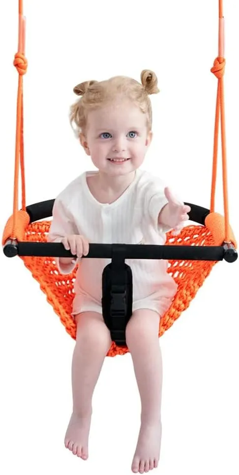 2 -in- 1 Toddler Swing. Swing Seat for Kids with Adjustable Ropes, for Kids Heavy Duty Rope Play Secure Children Swings Set, for Outdoor Indoor, Backyard. Upgrade Product (Orange)
