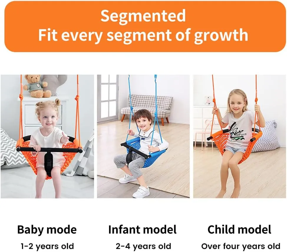 2 -in- 1 Toddler Swing. Swing Seat for Kids with Adjustable Ropes, for Kids Heavy Duty Rope Play Secure Children Swings Set, for Outdoor Indoor, Backyard. Upgrade Product (Orange)