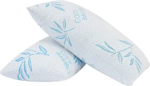2 Pack Standard Size Rayon Derived from Bamboo Pillow for Sleeping, Cooling Shredded Memory Foam Adjustable Bed Pillow with Hypoallergenic, Removable/Washable Cover