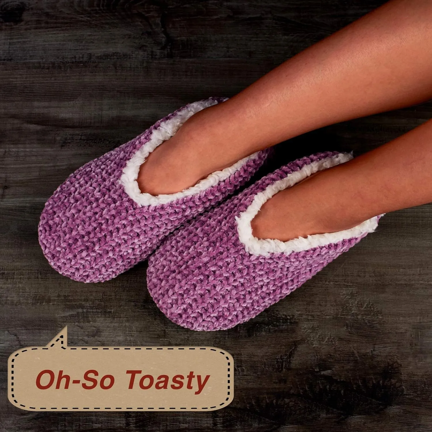2-Pair Thick Warm Fuzzy Slippers for Women Indoor Fluffy Sherpa Lined, Winter House Shoe Socks Non-Slip Soft Soles, Cozy Christmas Gifts