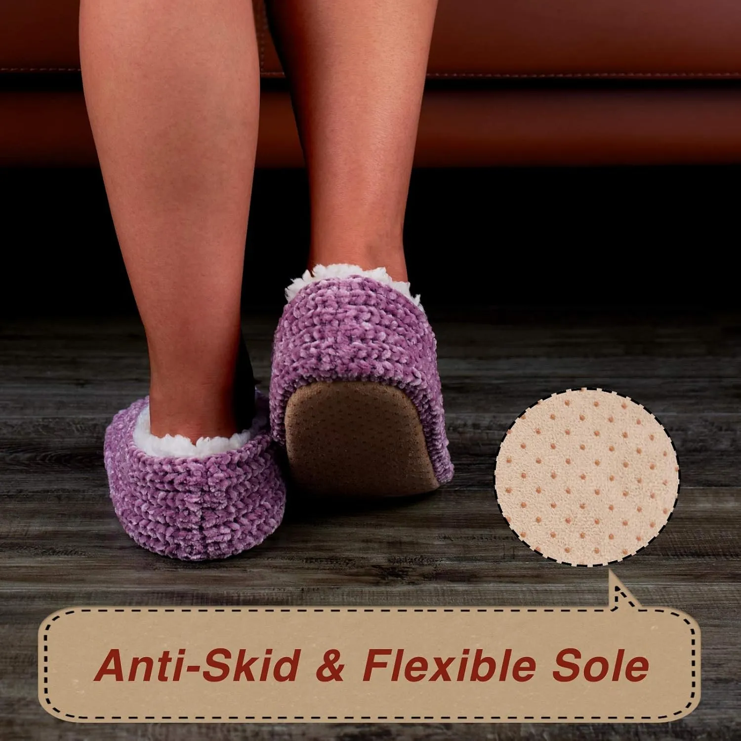 2-Pair Thick Warm Fuzzy Slippers for Women Indoor Fluffy Sherpa Lined, Winter House Shoe Socks Non-Slip Soft Soles, Cozy Christmas Gifts