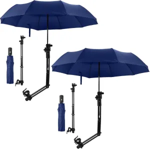 2 Pcs Beach Umbrella with Adjustable Universal Clamp Upf 50  Automatic Open and Close Windproof Travel Portable Golf Umbrella for Beach Chair, Stroller, Fishing