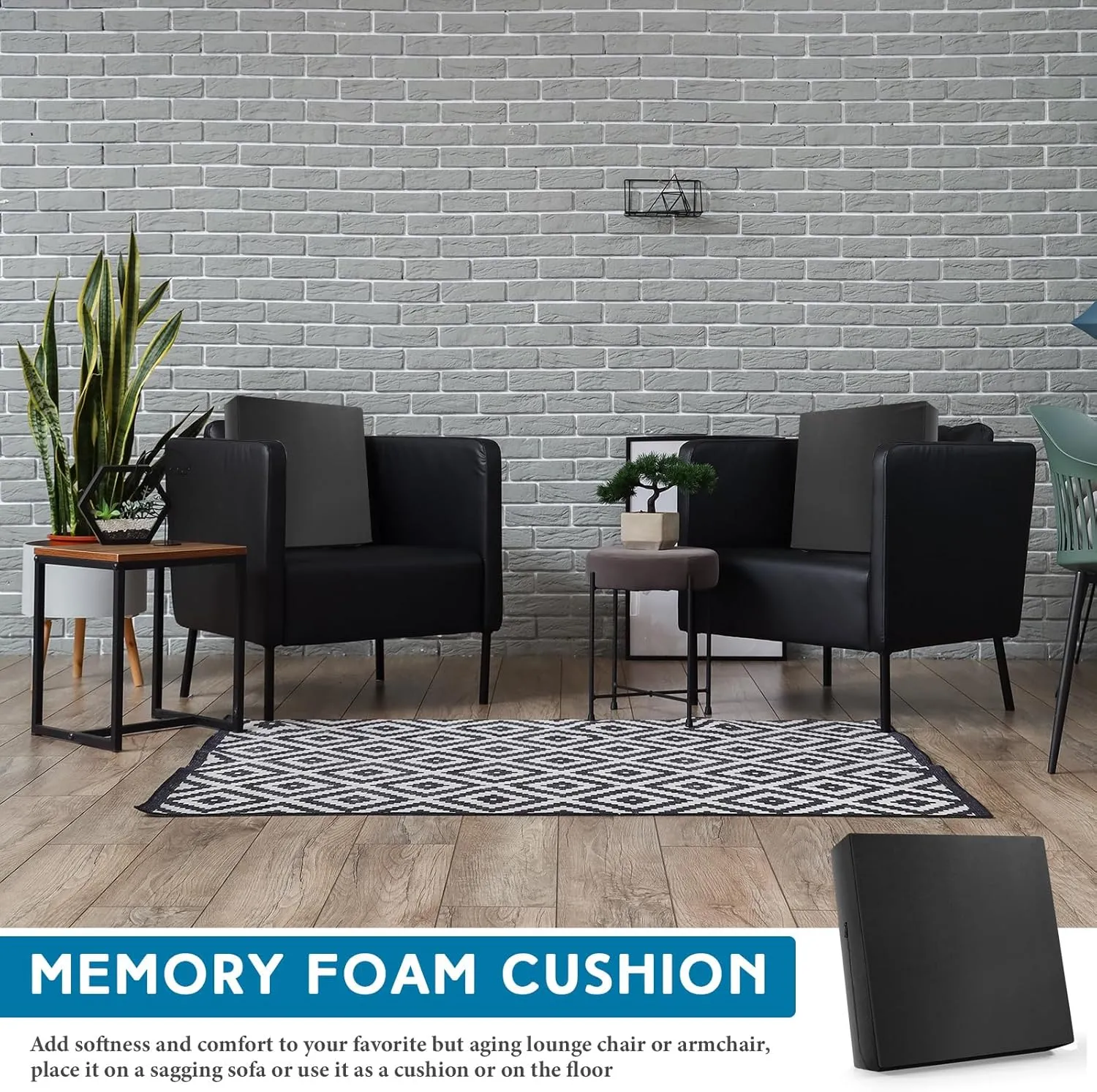 20 x 20 x 5 Inch Recliner Cushions for Elderly, Thicken Memory Foam Seat Cushion, Square Chair Cushions Non Slip Pads for Recliners, Armchairs, Relief and Comfort(Black)
