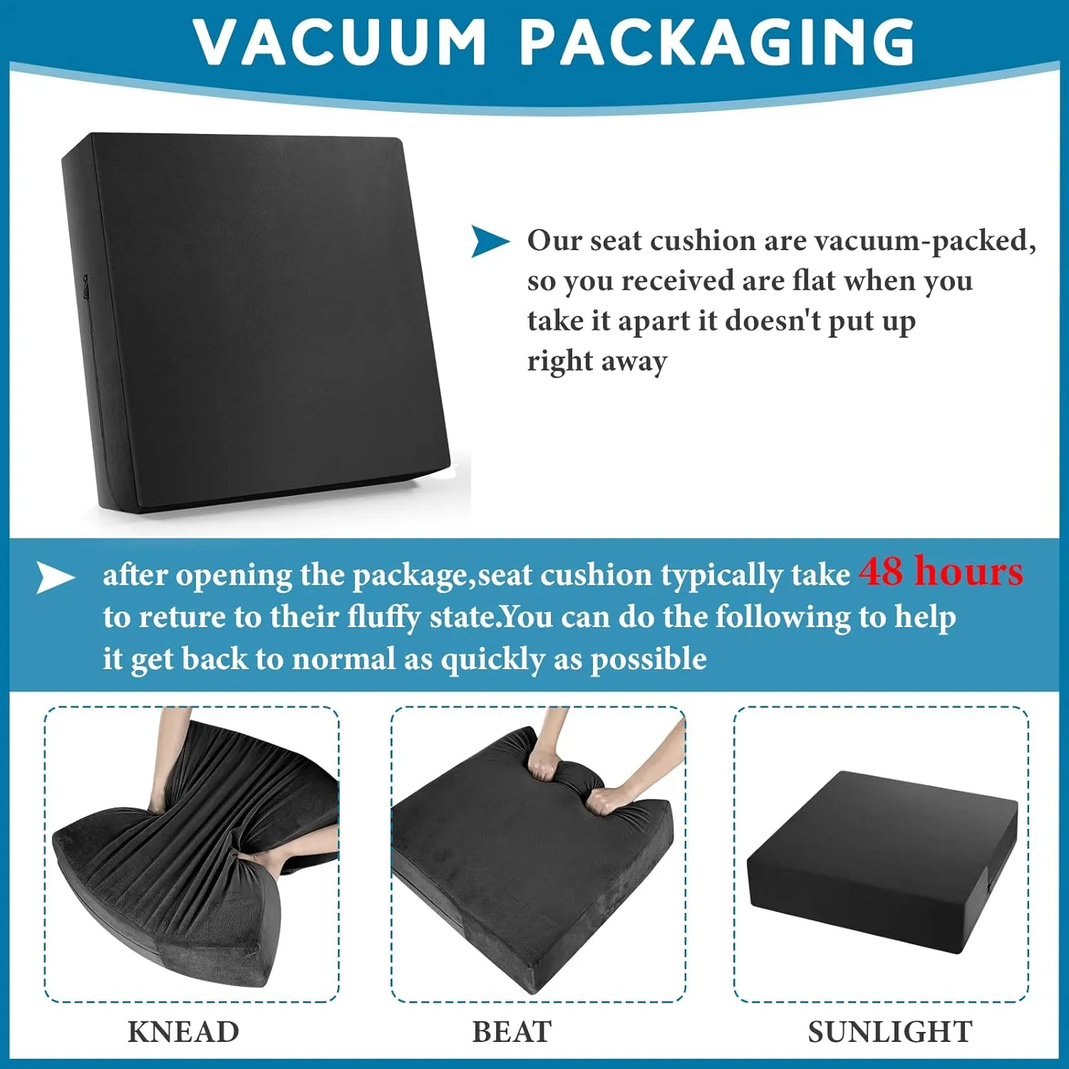 20 x 20 x 5 Inch Recliner Cushions for Elderly, Thicken Memory Foam Seat Cushion, Square Chair Cushions Non Slip Pads for Recliners, Armchairs, Relief and Comfort(Black)