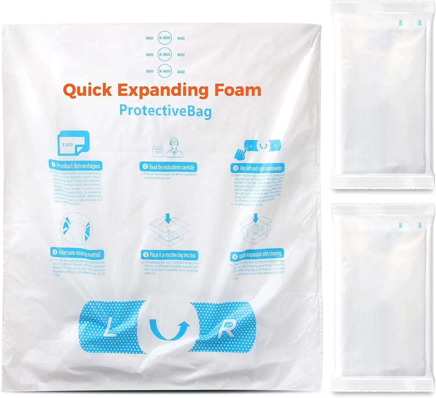 20” x 24” 2 PCS TONESPAC Instant Pack Quick Expanding Foam X-800 Packaging Bag for Packaging and Shipping
