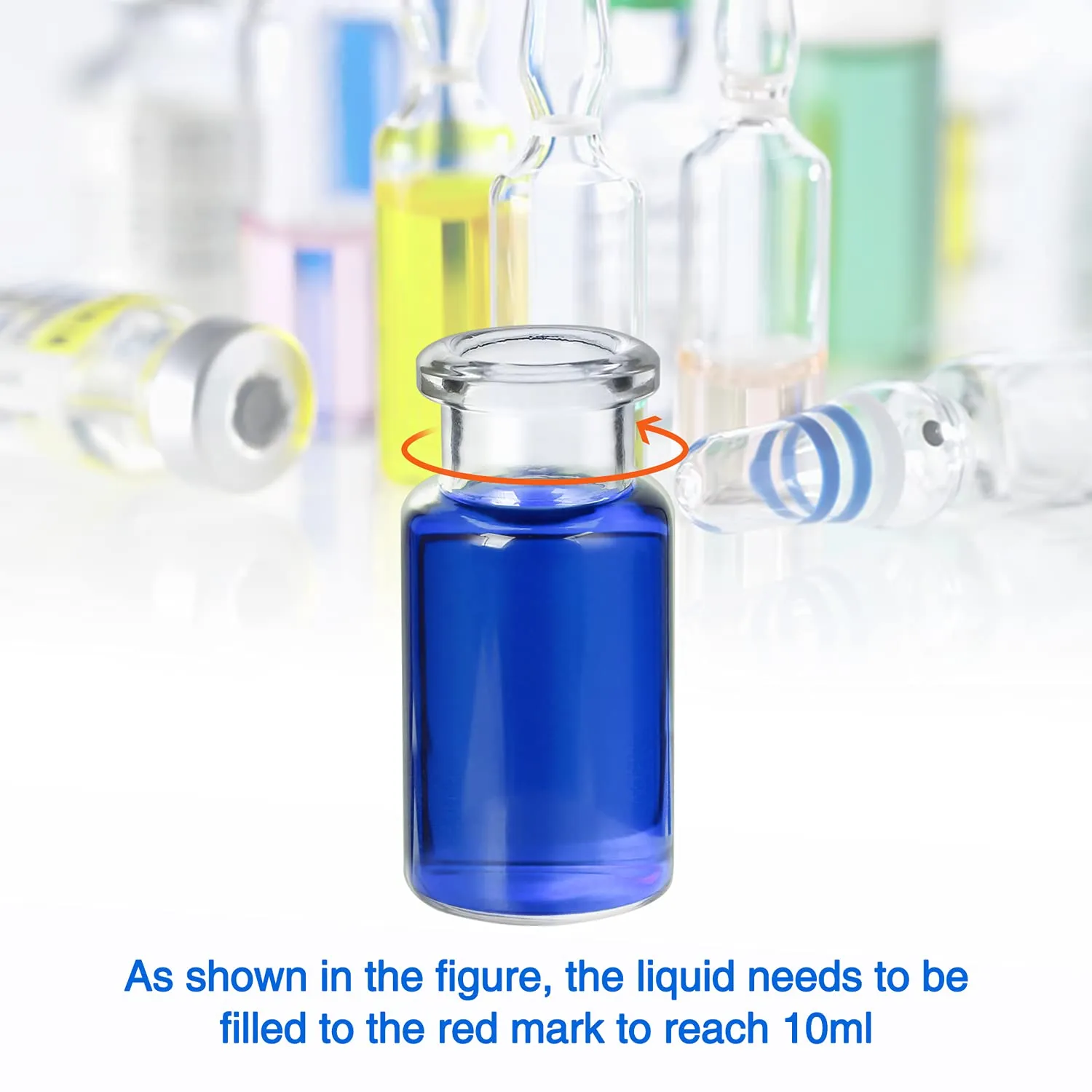 200 Pack 10ml Glass Vials, Clear Glass Headspace Vials with Plastic-Aluminum Flip Off Caps and Rubber Stoppers, 20mm Transparent Flat Bottom Lab Vial
