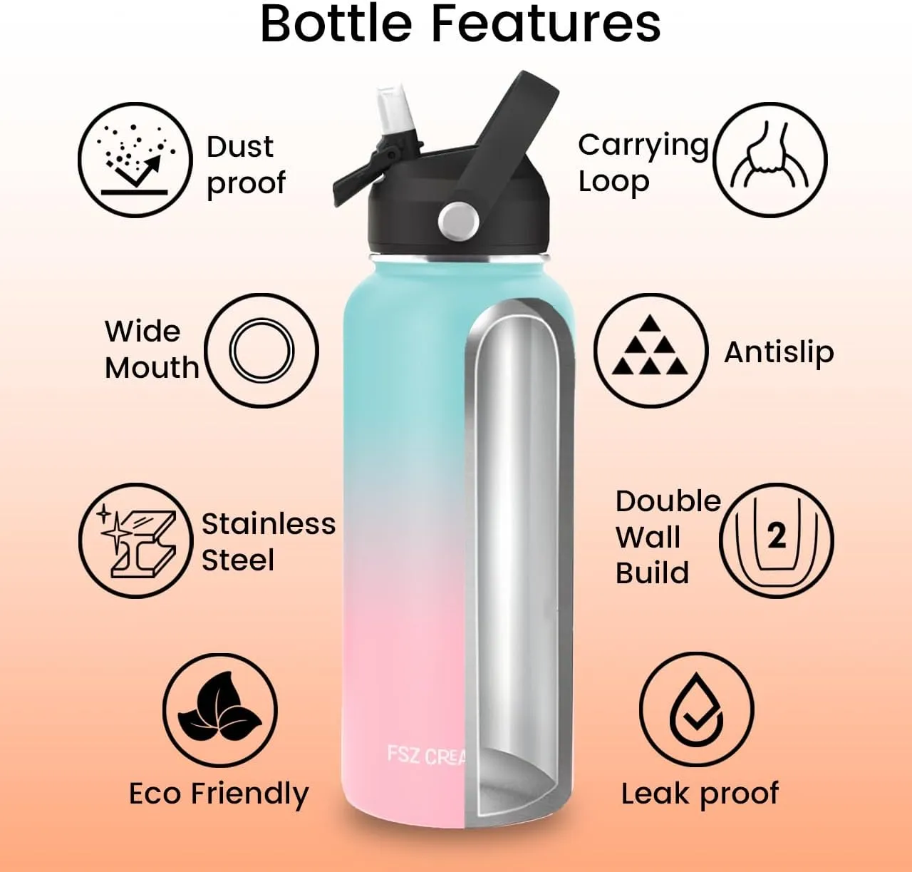 32oz Stainless Steel Water Bottle, Vacuum Insulated Double Walled, Sports & leisure Water Bottle with leak Proof Flip Lid & Straw, 24 hours Cold and 12 hours Hot, Blue & Pink, BPA Free