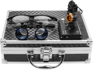 3.5X Binocular Loupe Magnifier with 3W Headlight Loupe Lamp Clip Filter Type Aluminum Box (Black)
