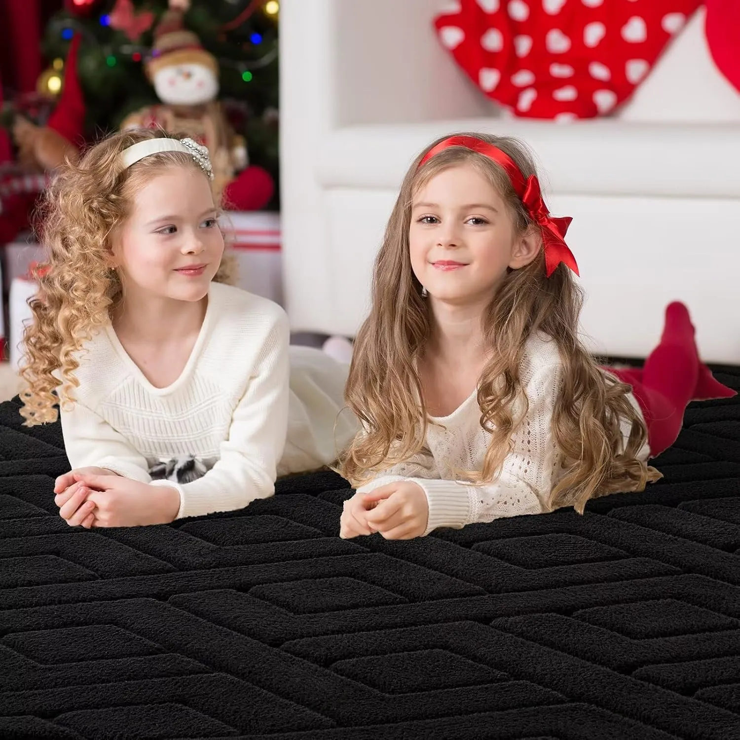 4x6 Black Washable Area Rug for Bedroom, Modern Geometric Shag Non-Slip Living Room Rugs, Fluffy Plush Soft Memory Foam Carpet for Kids Boys Room Nursery Room Dorm Bedside Decor