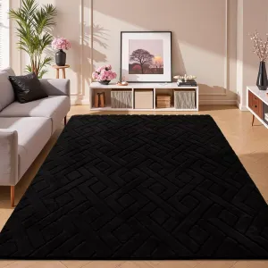 4x6 Black Washable Area Rug for Bedroom, Modern Geometric Shag Non-Slip Living Room Rugs, Fluffy Plush Soft Memory Foam Carpet for Kids Boys Room Nursery Room Dorm Bedside Decor