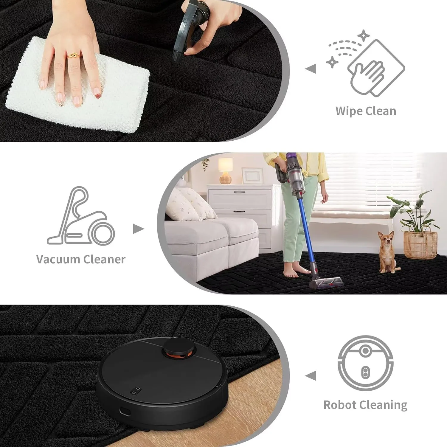 4x6 Black Washable Area Rug for Bedroom, Modern Geometric Shag Non-Slip Living Room Rugs, Fluffy Plush Soft Memory Foam Carpet for Kids Boys Room Nursery Room Dorm Bedside Decor
