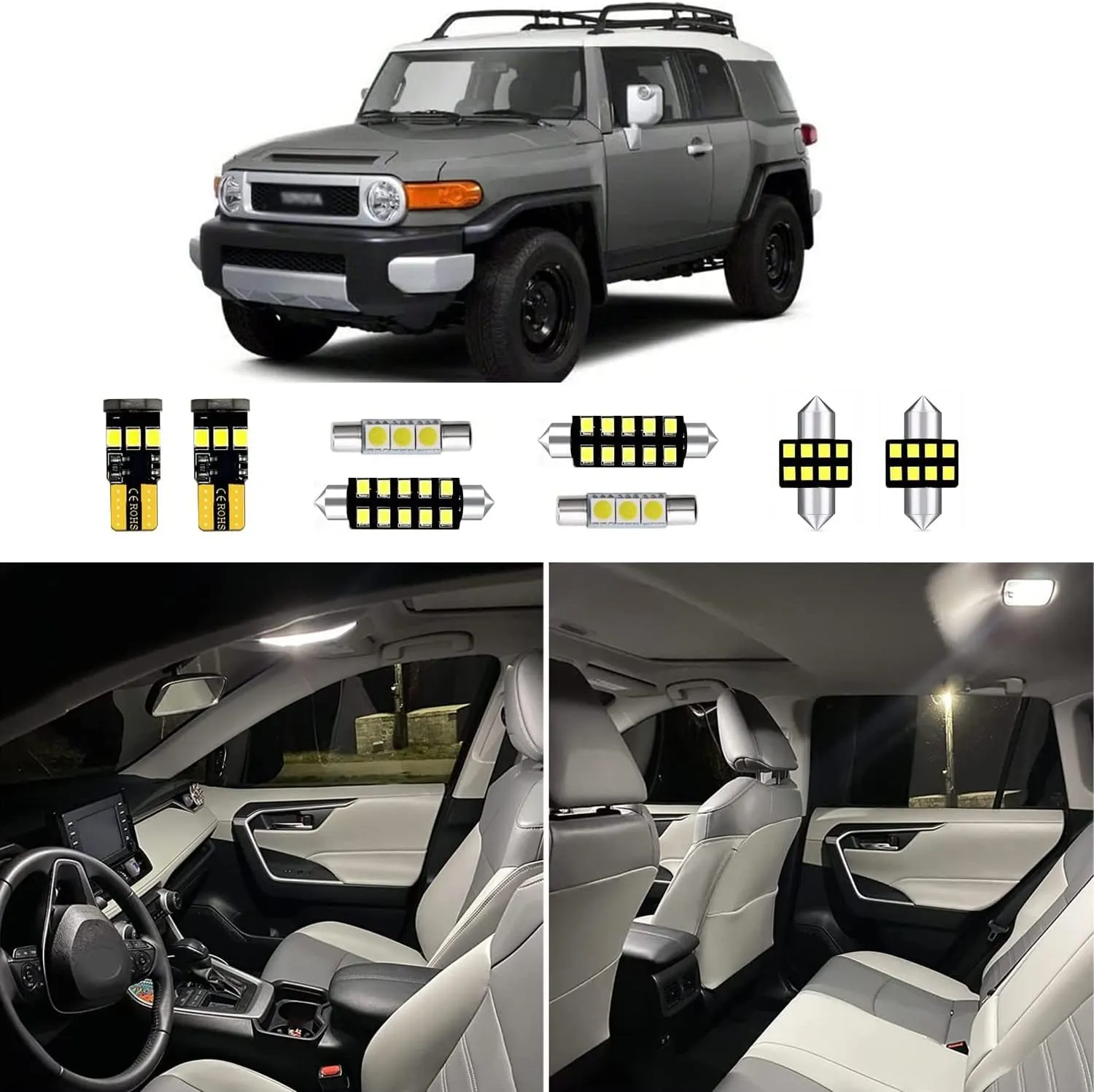 8pcs FJ CRUISER Interior LED Lights Replacement for 2007 2008 2009 2010 2011 2012 2013 2014 Toyota FJ CRUISER 6000K Super Bright White interior LED bulbs package   Installation Tool