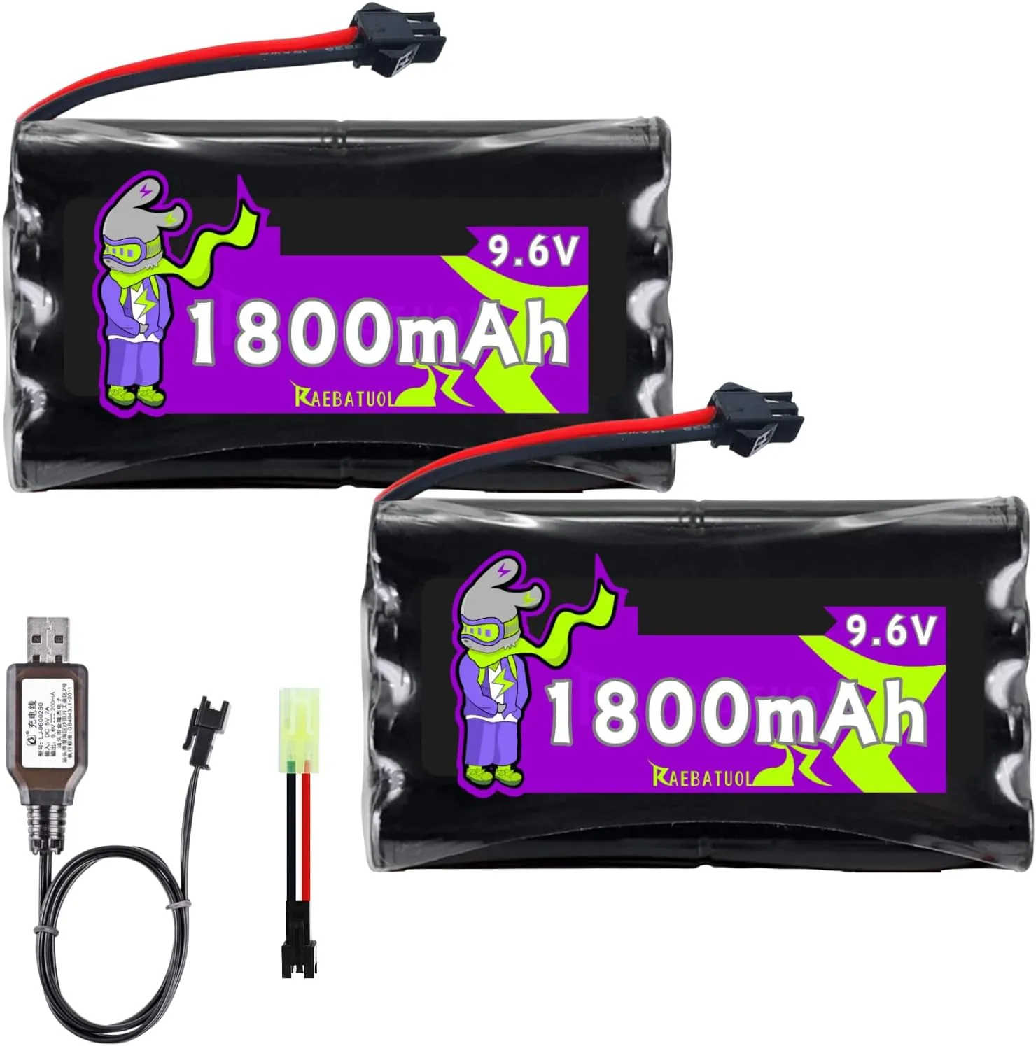 9.6V 1800mAh Ni-Cd 4 4 Flat Shape Rechargeable Battery with SM-2P Plug(Black),Fit for RC Radio-Controlled Car Truck Tank Engineering Vehicle Remote Control Ship etc. with Charger(8*AA)