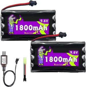 9.6V 1800mAh Ni-Cd 4 4 Flat Shape Rechargeable Battery with SM-2P Plug(Black),Fit for RC Radio-Controlled Car Truck Tank Engineering Vehicle Remote Control Ship etc. with Charger(8*AA)
