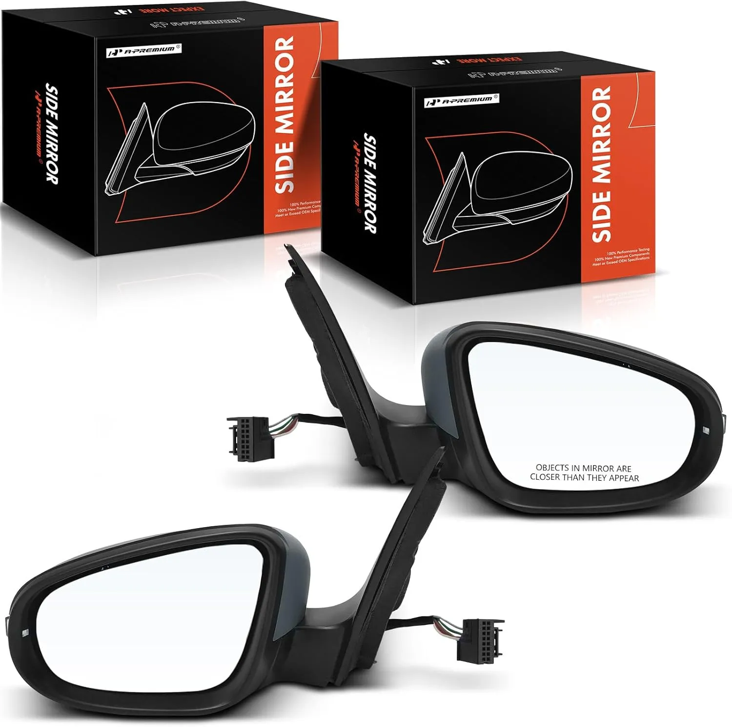 A-Premium Pair (2) Driver and Passenger Side Power Door Mirror - Compatible with Volkswagen Golf/GTI 2010-2014, Golf R 2012-2013 - Heated Manual Folding Black Outside Rear View Mirror w/Turn Signal