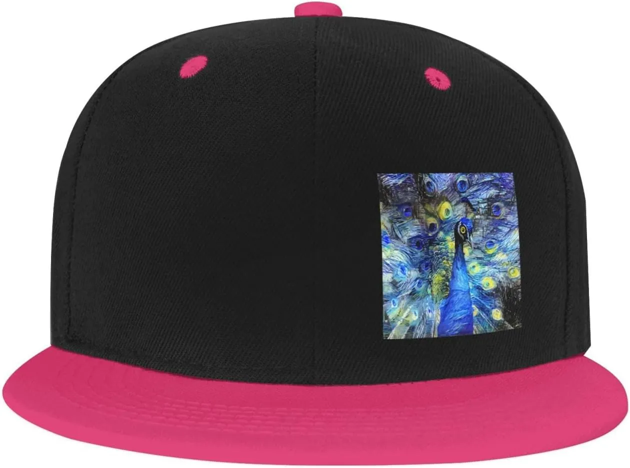 Abstract Starry Night Peacock Snapback Hats for Men Women Hat Baseball Cap Flat Bill Visor White Hat