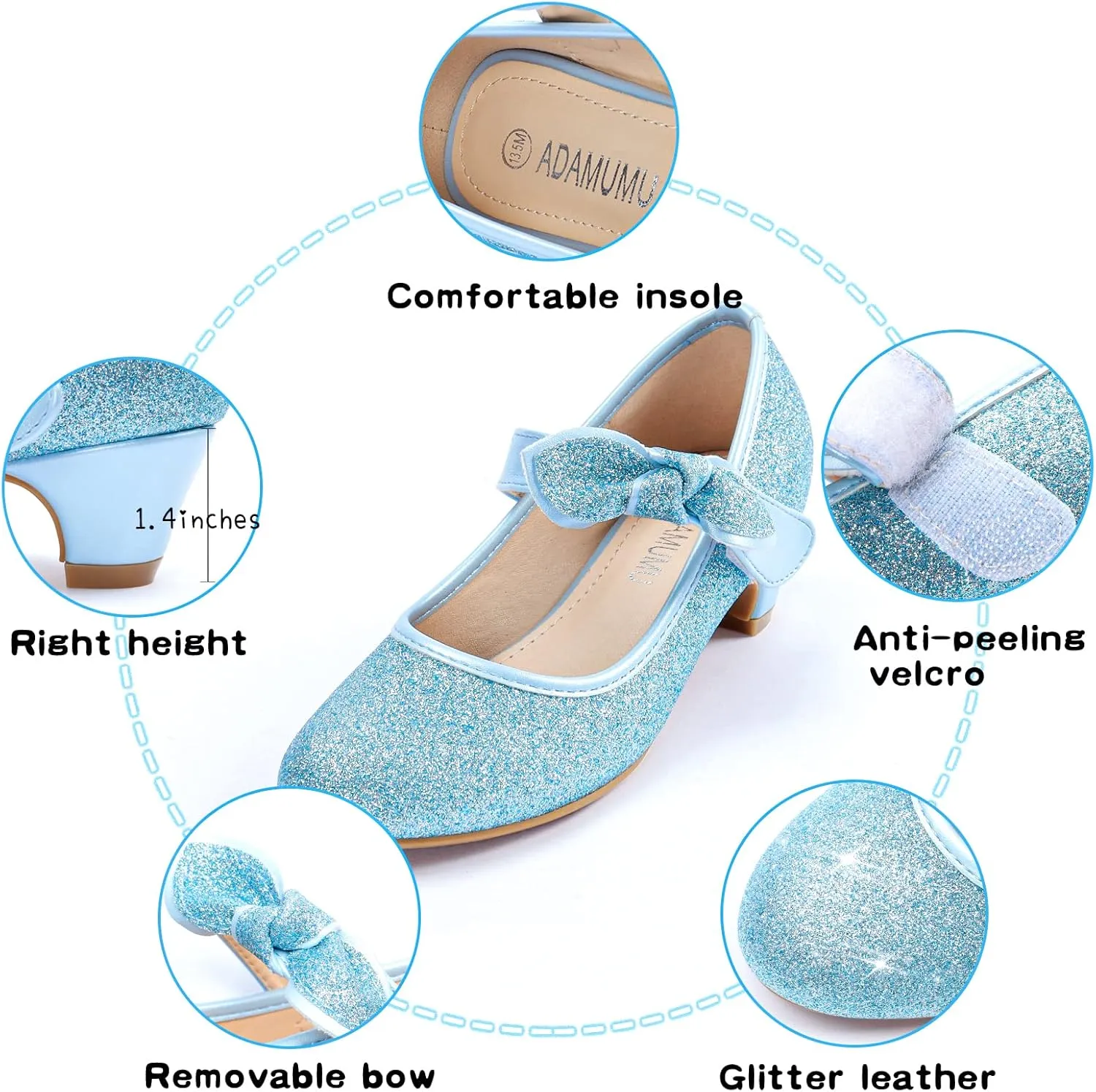 ADAMUMU Little Girls Princess Shoes Glittler Dress Shoes for Gilrs Toddler Girl Heels for Christmas Parties and Holiday Celebrations