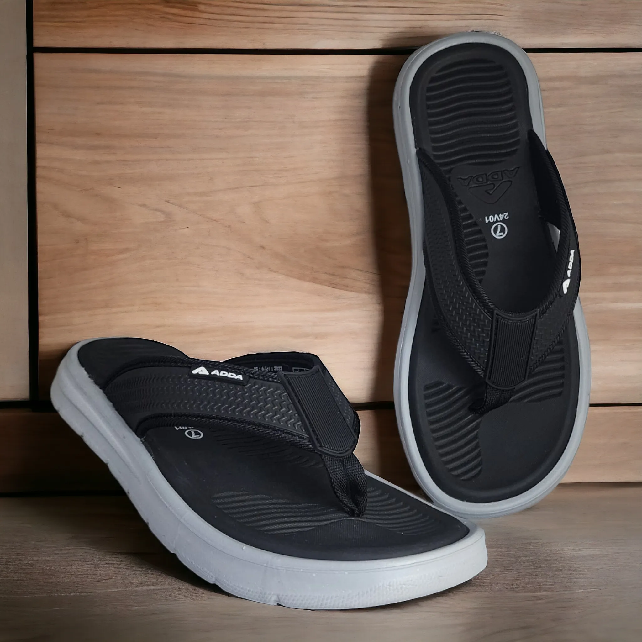 ADDA TIME01 BLACK/GREY Men's Slipper/Chapple/Flip flop