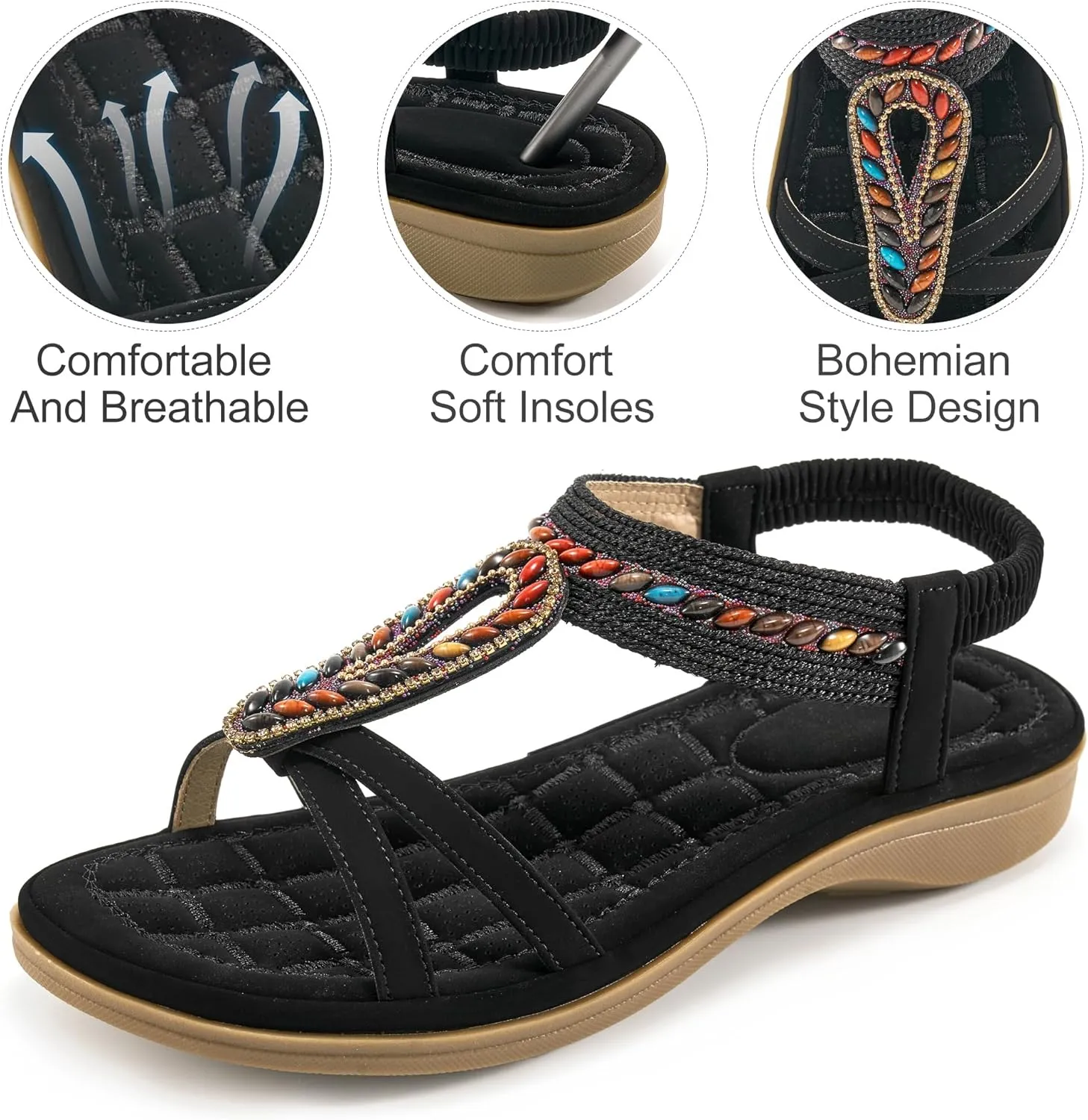 Alicegana Womens Sandals Orthopedic Shoes: Comfortable Arch Support Dressy Bohemian Flats 2025 for Walking Beach Vacation