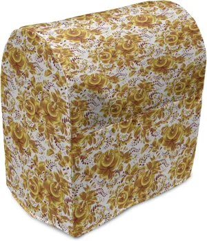 Ambesonne Autumn Damask Stand Mixer Cover, Detailed Floral Elements Leafy Motifs Baroque Inspired Repetition, Kitchen Appliance Organizer Bag Cover with a Pocket, 6-8 Quarts, Yellow and Dark Orange