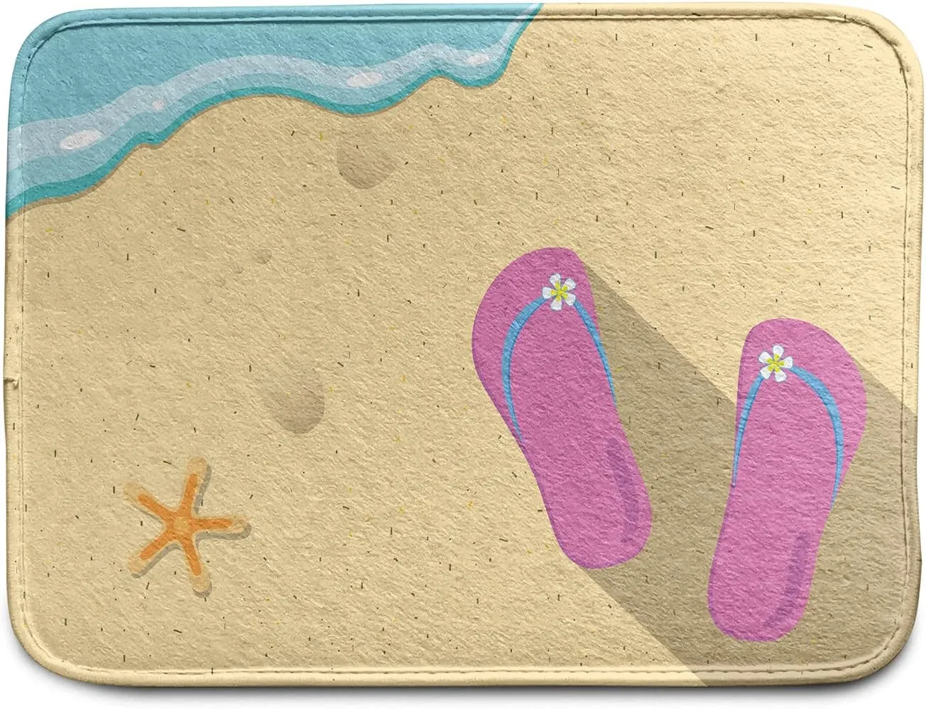 Ambesonne Flip Flop Car Mat Set of 4, Pinky Beach Thong and Starfish on Grainy Looking Sands by The Waves, Front & Back Seat Floor Mat Durable PVC Backing Car Accesory, Seafoam Pink