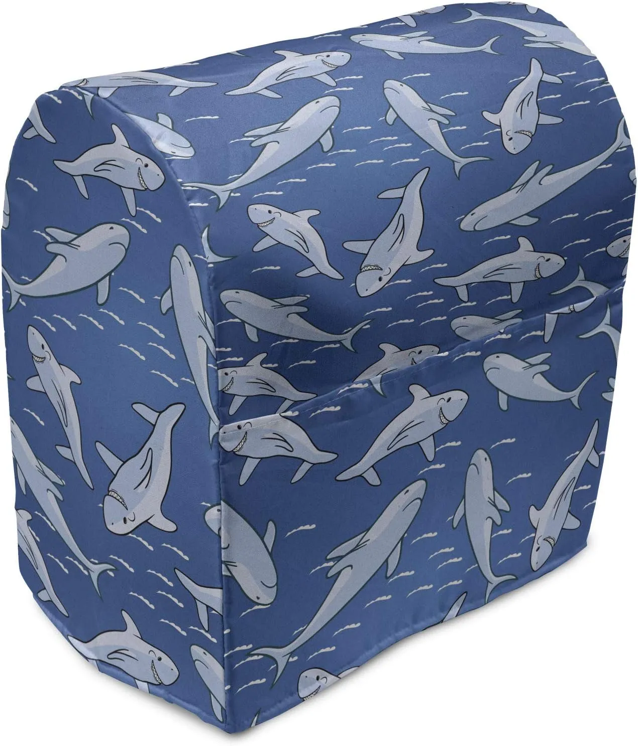 Ambesonne Shark Stand Mixer Cover, Rhythmic Smiling Carnivore Motifs Aquatic Theme Motifs Illustration, Kitchen Appliance Organizer Bag Cover with a Pocket, 6-8 Quarts, Sea Blue Pale Ceil Blue