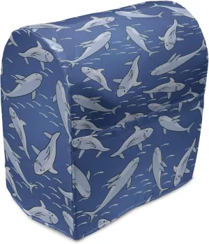 Ambesonne Shark Stand Mixer Cover, Rhythmic Smiling Carnivore Motifs Aquatic Theme Motifs Illustration, Kitchen Appliance Organizer Bag Cover with a Pocket, 6-8 Quarts, Sea Blue Pale Ceil Blue