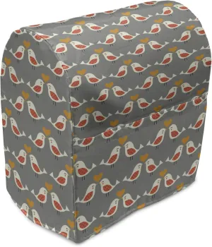 Ambesonne Valentine's Day Stand Mixer Cover, Love Birds and Hearts Kissing Romantic Animals Motif Repetition, Kitchen Appliance Organizer Bag Cover with a Pocket, 6-8 Quarts, Apricot Red and Grey