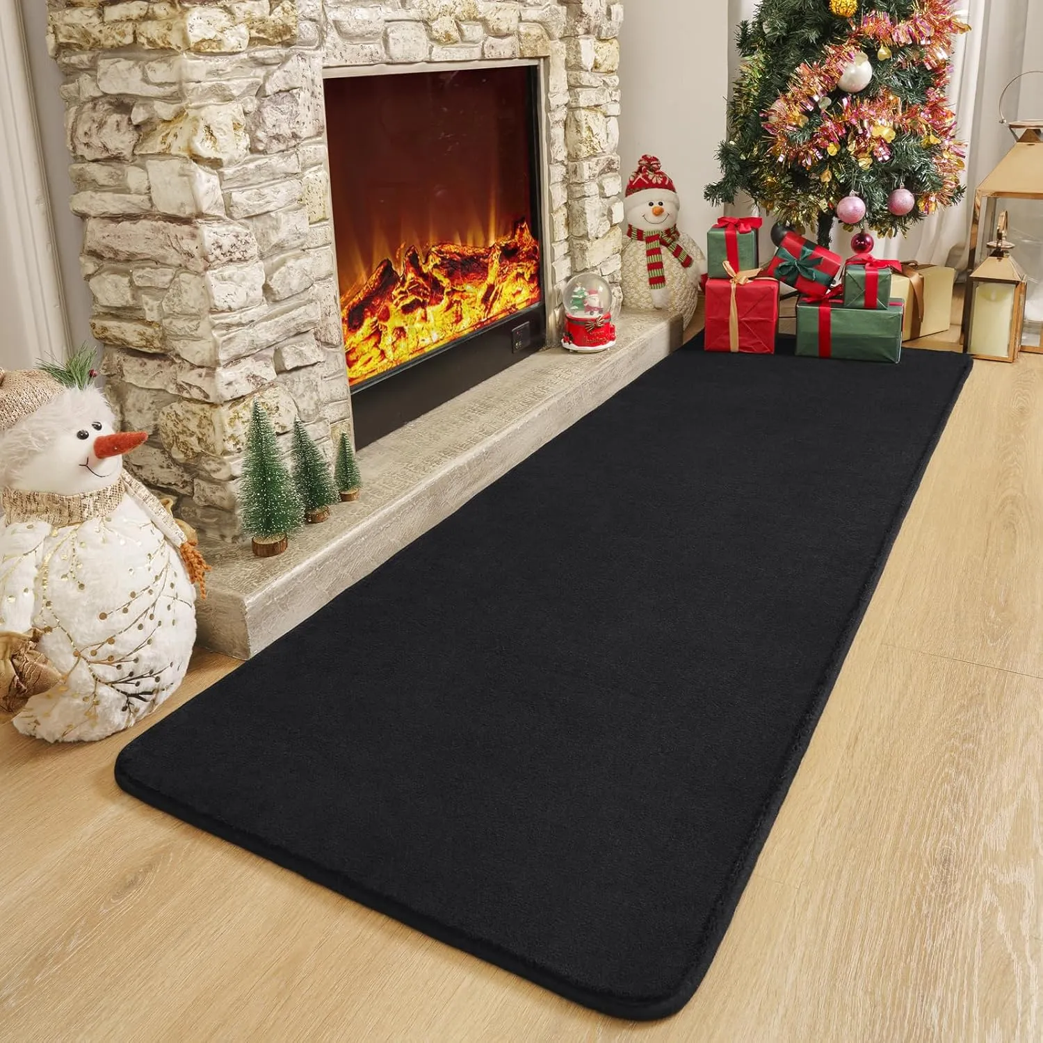 Amearea Modern Soft Hallway Runner Rug, 2x6 Feet Washable Runner Rugs for Hallway, Black Fluffy Rug Bedroom Bedside Rugs, Non Slip Memory Foam Rug Carpet for Entrance Kitchen Living Room Decor
