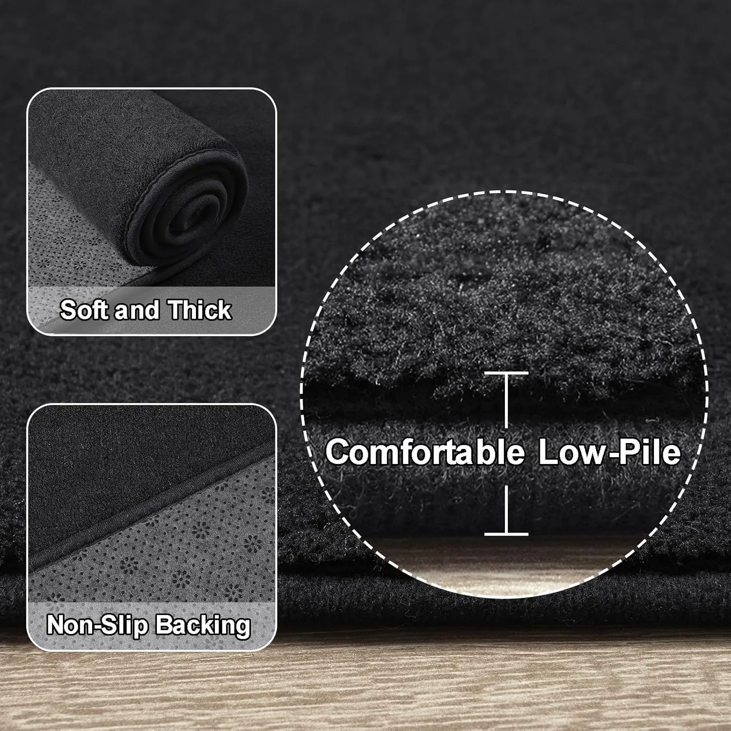 Amearea Modern Soft Hallway Runner Rug, 2x6 Feet Washable Runner Rugs for Hallway, Black Fluffy Rug Bedroom Bedside Rugs, Non Slip Memory Foam Rug Carpet for Entrance Kitchen Living Room Decor