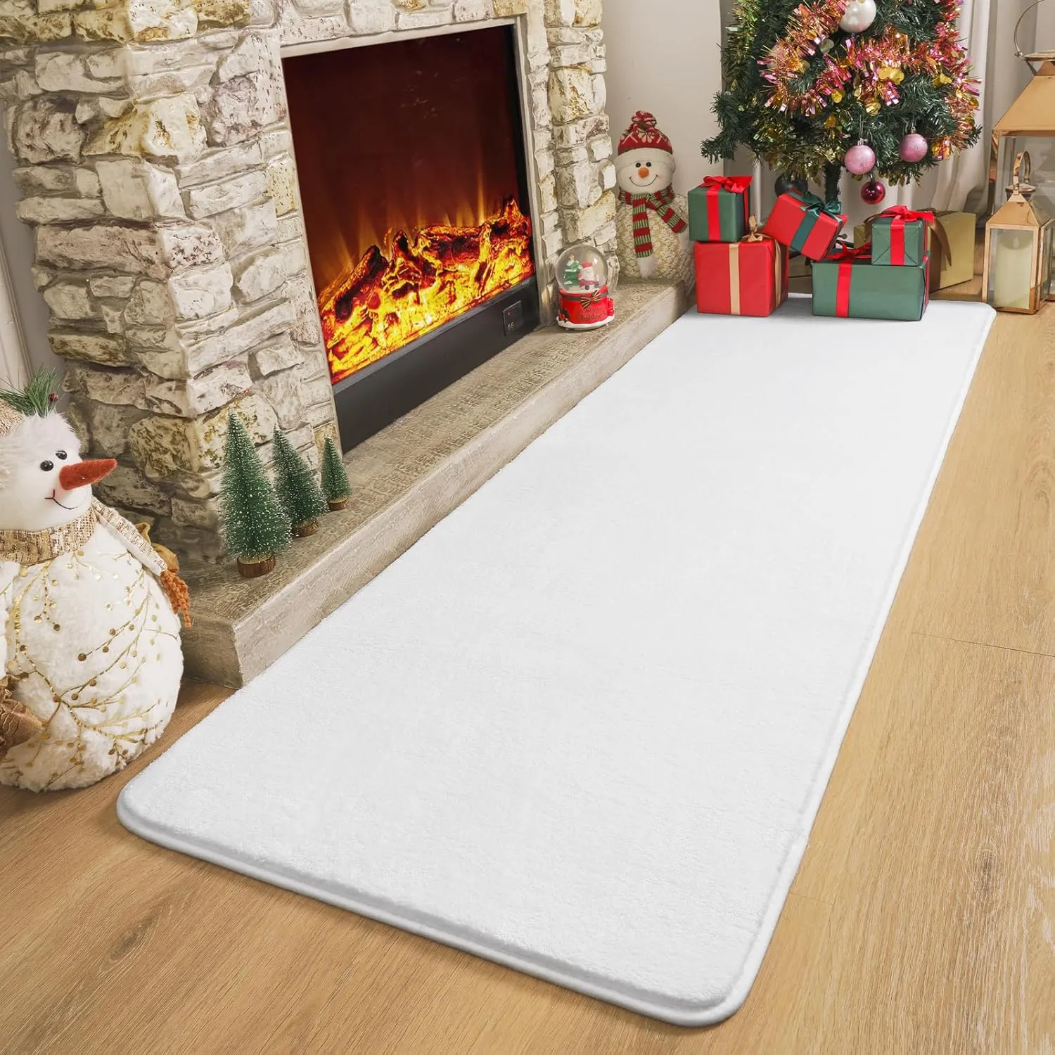 Amearea Modern Soft Hallway Runner Rug, 2x6 Feet Washable Runner Rugs for Hallway, White Fluffy Rug Bedroom Bedside Rugs, Non Slip Memory Foam Rug Carpet for Entrance Kitchen Living Room Decor