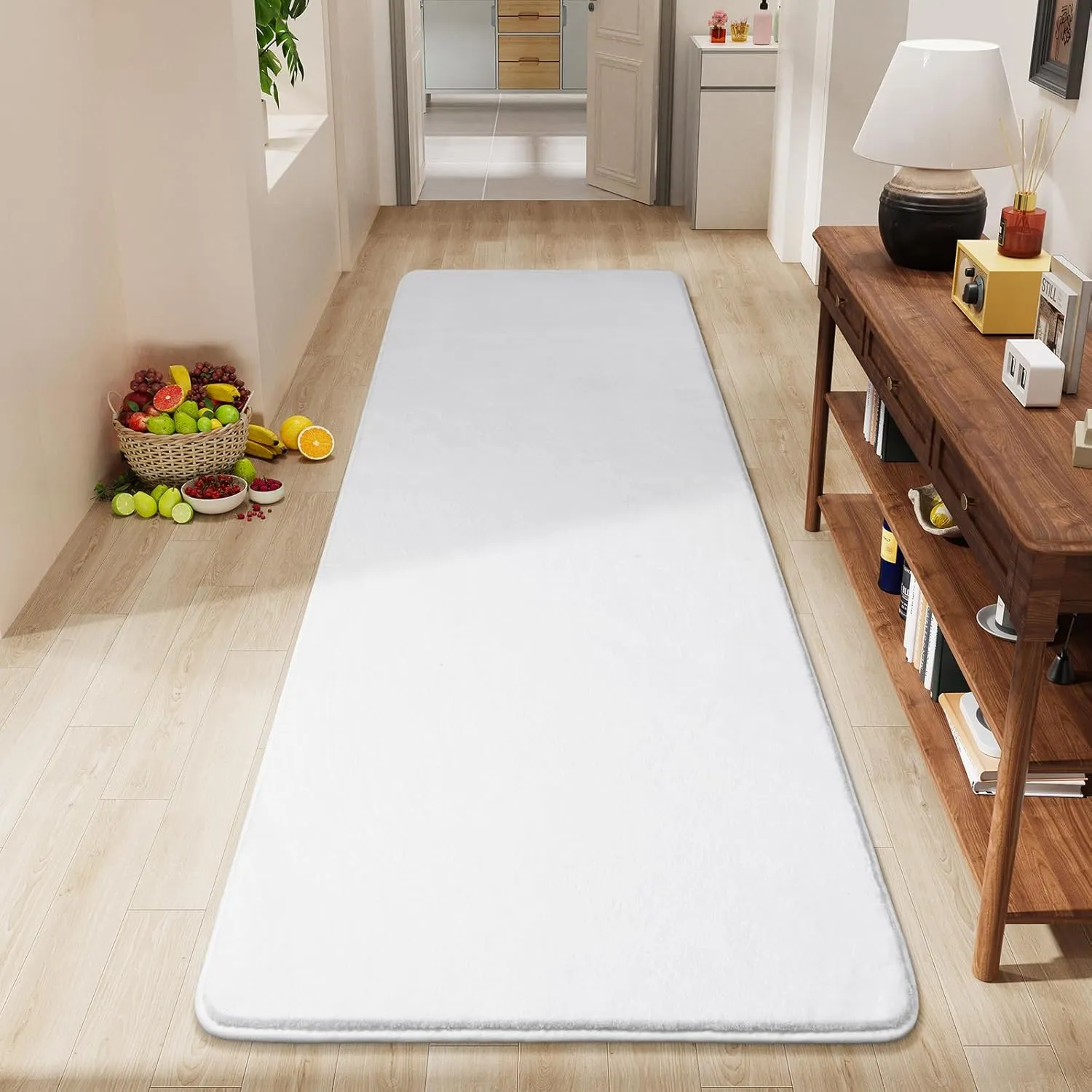 Amearea Modern Soft Hallway Runner Rug, 2x6 Feet Washable Runner Rugs for Hallway, White Fluffy Rug Bedroom Bedside Rugs, Non Slip Memory Foam Rug Carpet for Entrance Kitchen Living Room Decor