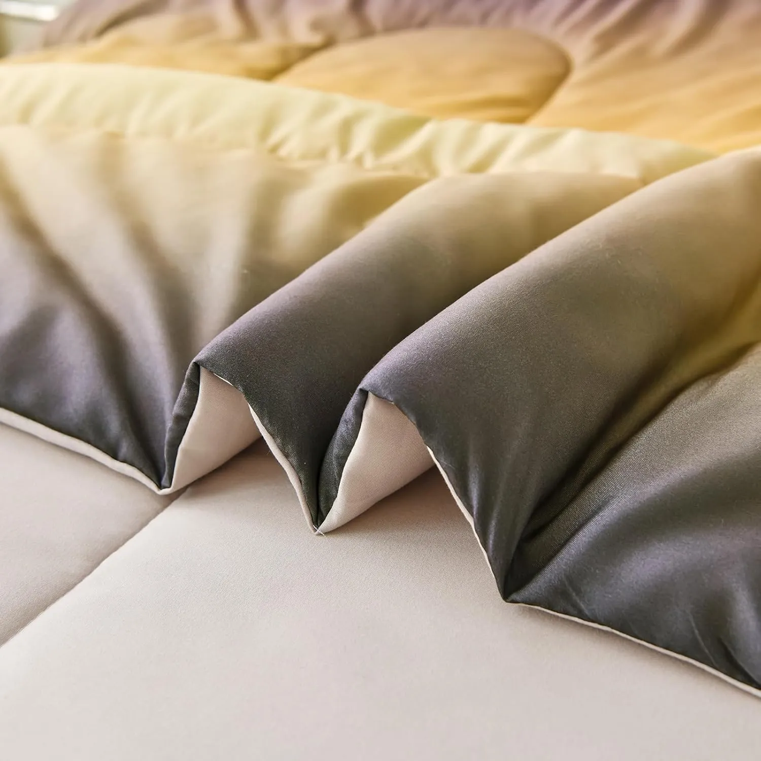 Anibedding 7 Pieces Gradient Yellow Comforter Set - Lightweight Grey and Yellow Ombre Bed in a Bag Set, All Season Down Alternative Light Grey Abstract Bedding Set for Teen Boys Girls Women (90" x90")