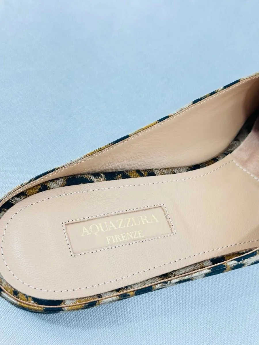 AQUAZZURA Brown & Beige Leopard Print Flat Shoes 39.5