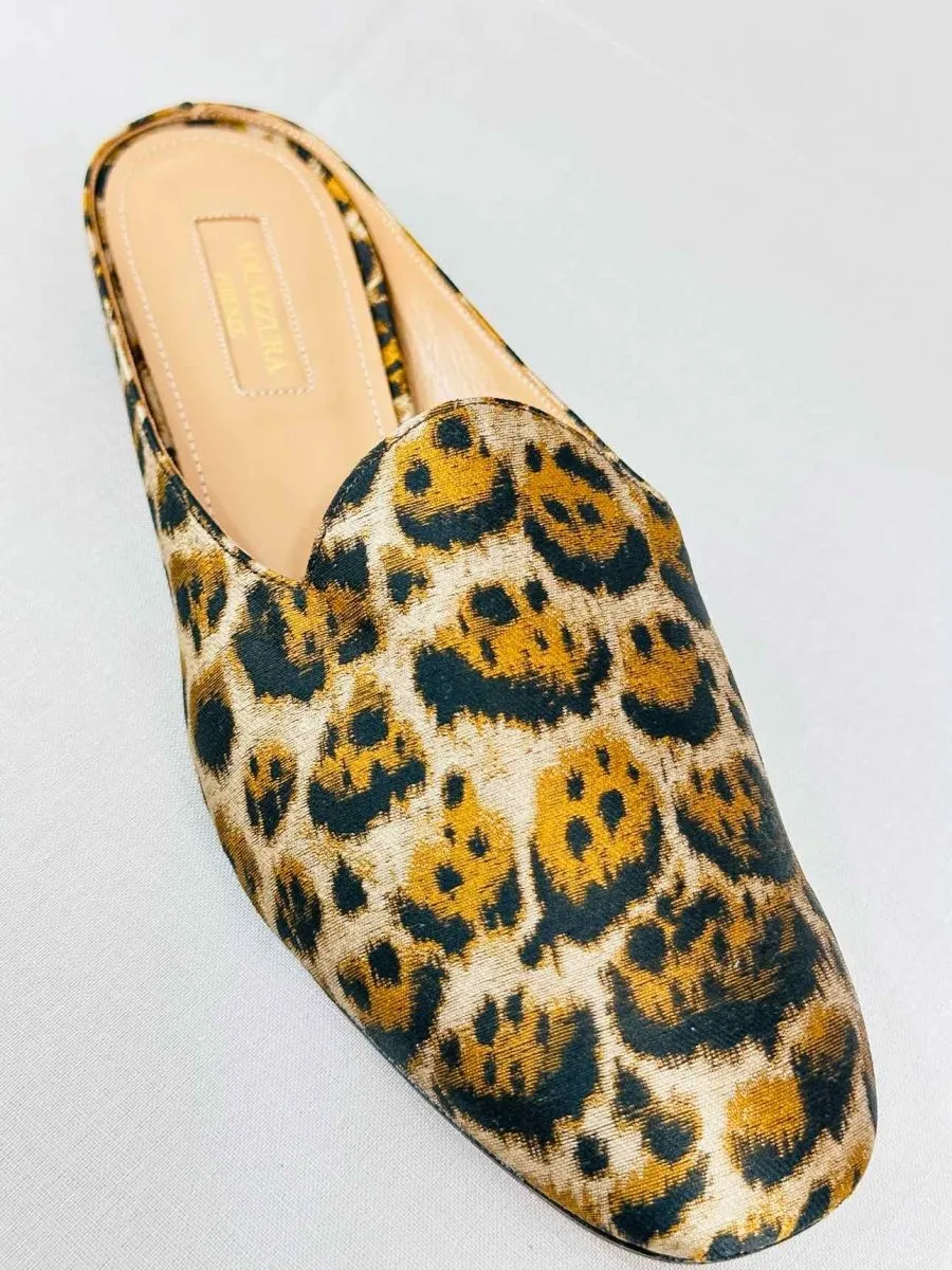 AQUAZZURA Brown & Beige Leopard Print Flat Shoes 39.5